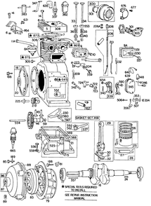 Cylinder,gear Case,piston Diagram and Parts List for 233451-0304-XX  Briggs and Stratton Engine